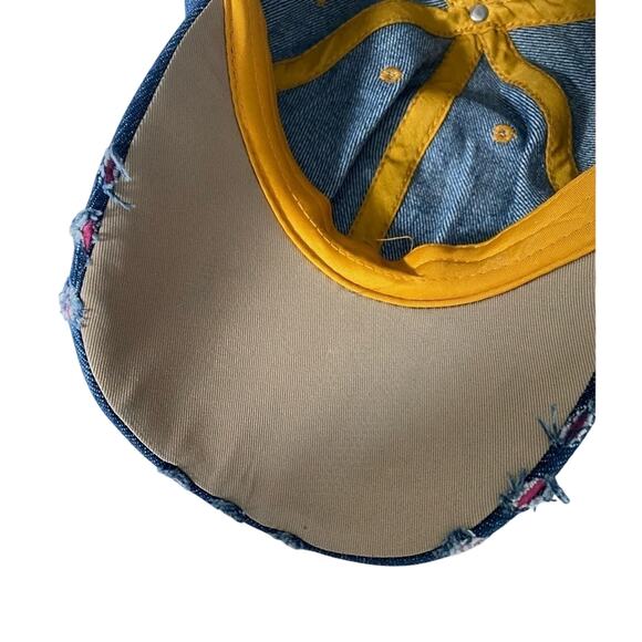 Patriotic USA Embellished Rhinestone Bead Distressed Raw Denim Baseball Cap Hat - Picture 8 of 9